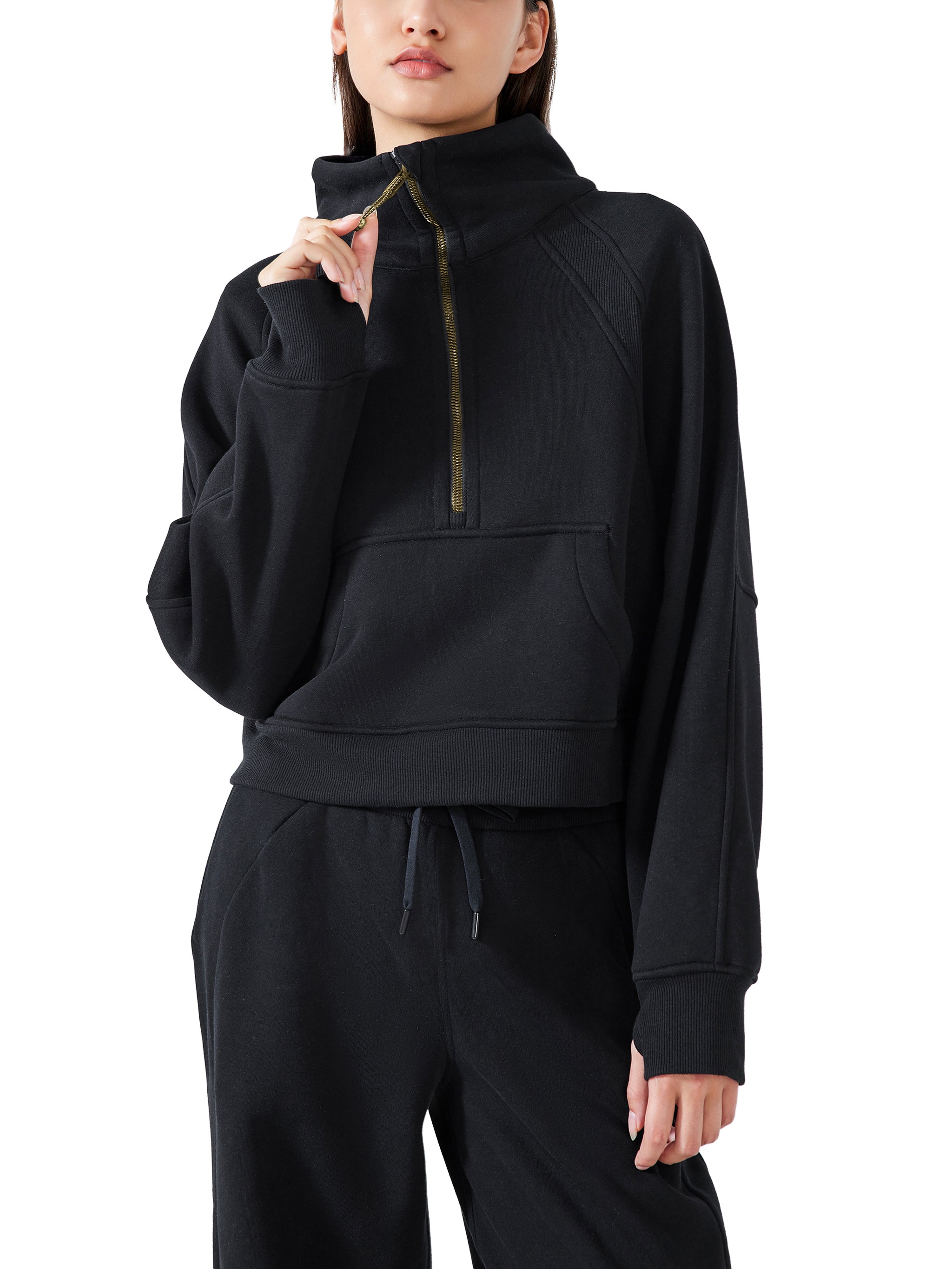 Cropped Half Zipped Sweatshirt