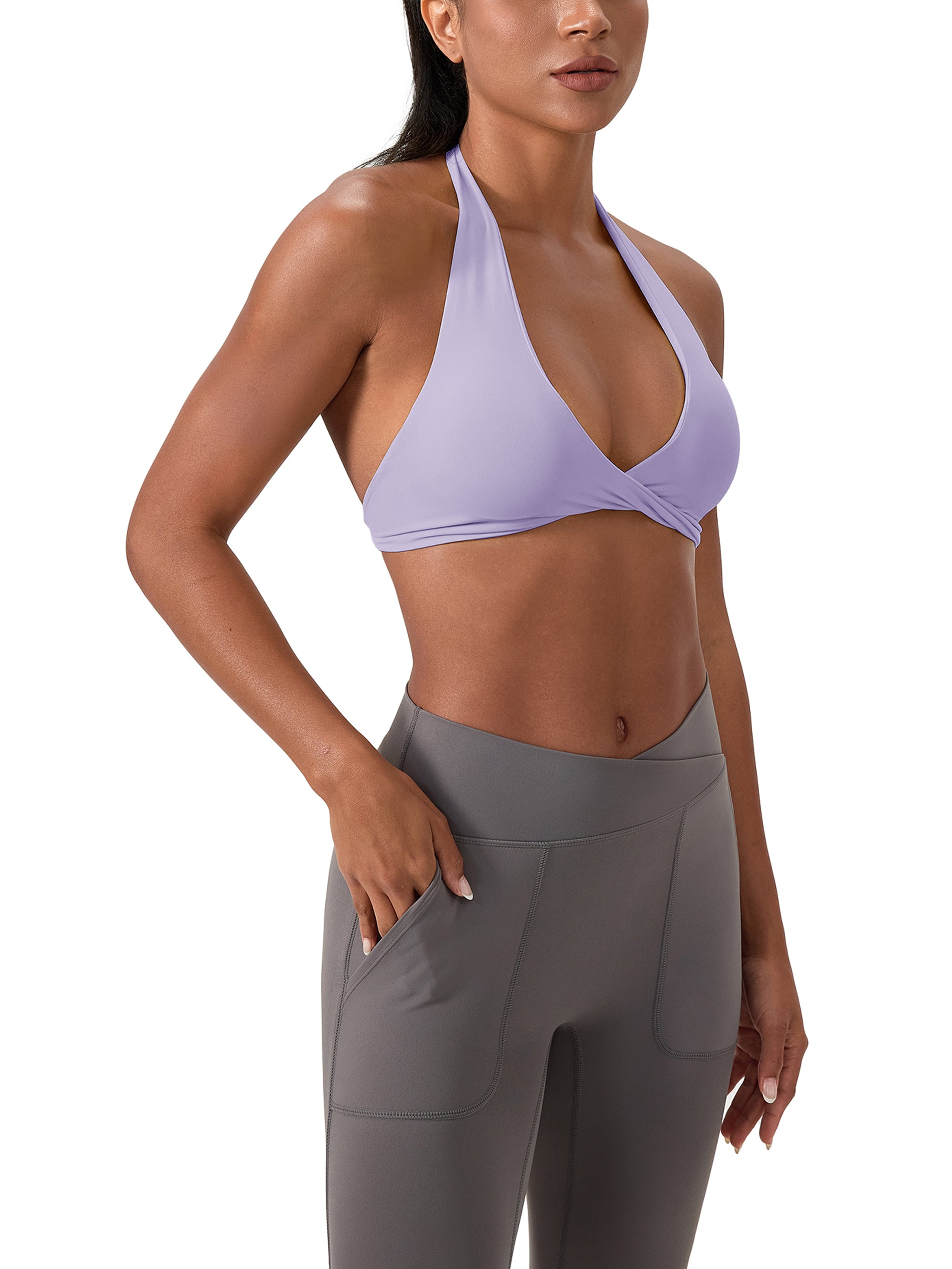 Pleated Halter Sports Bra